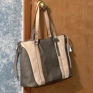 NWT Cesca Two-Tone Leather Tote Bag, Gray, off white & blush colors.